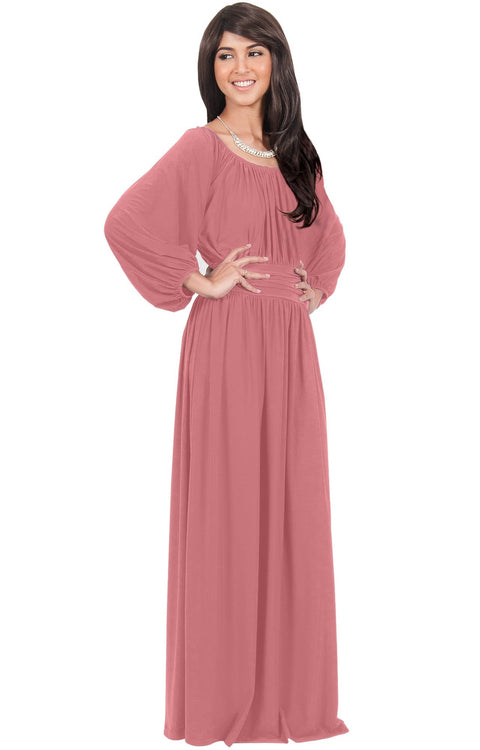 FRANNY - Long Sleeve Peasant Casual Flowy Fall Modest Maxi Dress Gown ...