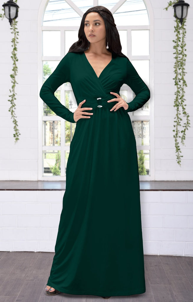 emerald green maxi dress long sleeve