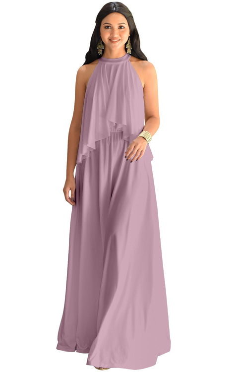 ZOE - Long Bridesmaid Cocktail Maxi Dress Gown Sleeveless Halter Flowy ...