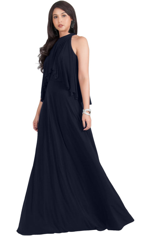 ZOE - Long Bridesmaid Cocktail Maxi Dress Gown Sleeveless Halter Flowy ...