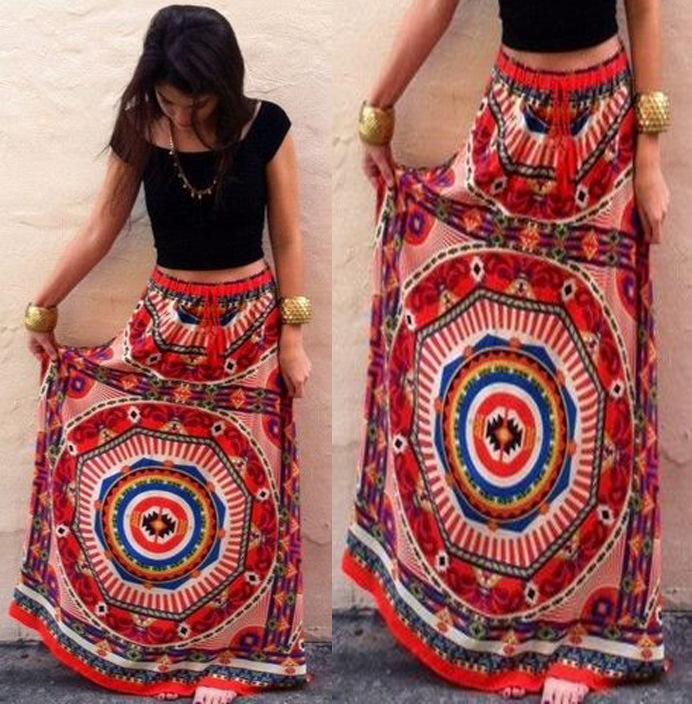 Red Boho Gypsy Floral Printed beach Skirt – boholooks