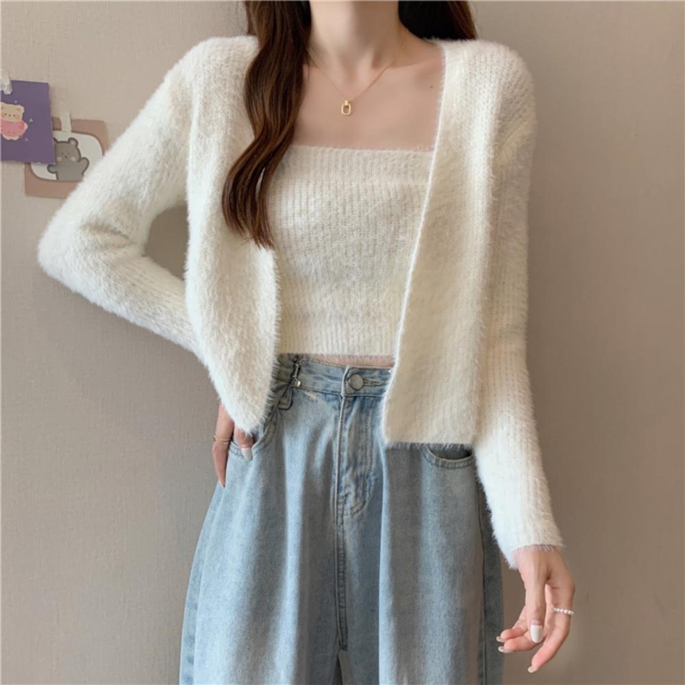 フラワーB ブルーグレイ グリッターknit トップス キャミ カーディガン