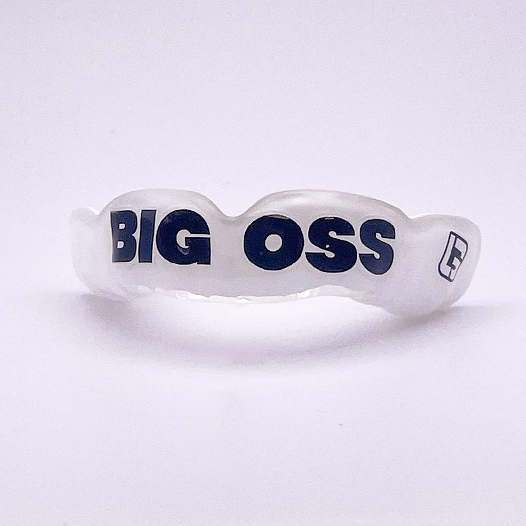 White Mouthguard with Big Oss written on the front