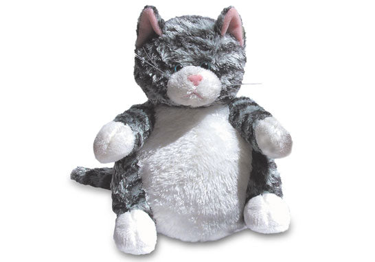 grey and white cat stuffed animal