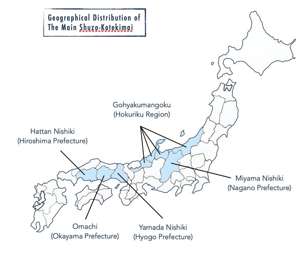 Sake rice map of Japan