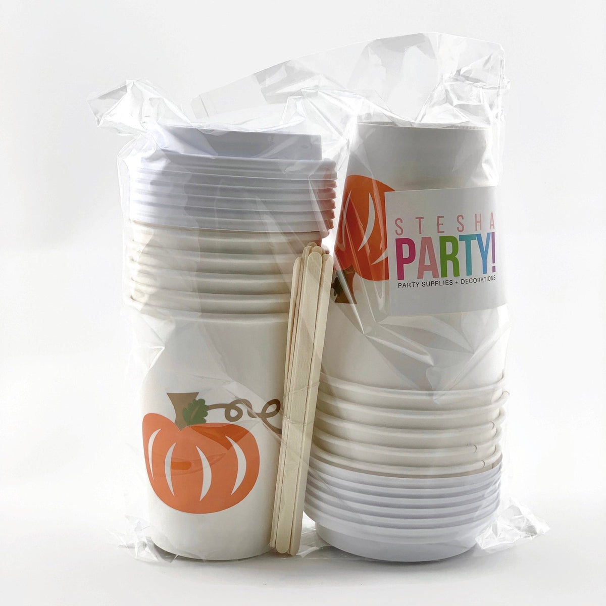 Stesha Party Halloween Cups - 12 Plastic Lids Straws Pumpkin School Harvest Party Supplies