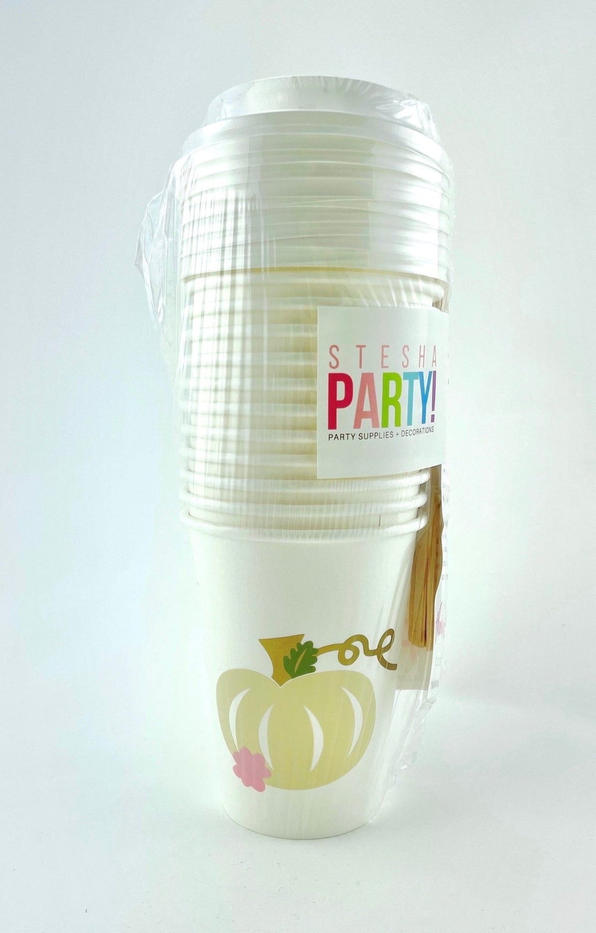 Stesha Party Halloween Cups - 12 Plastic Lids Straws Pumpkin School Harvest Party Supplies