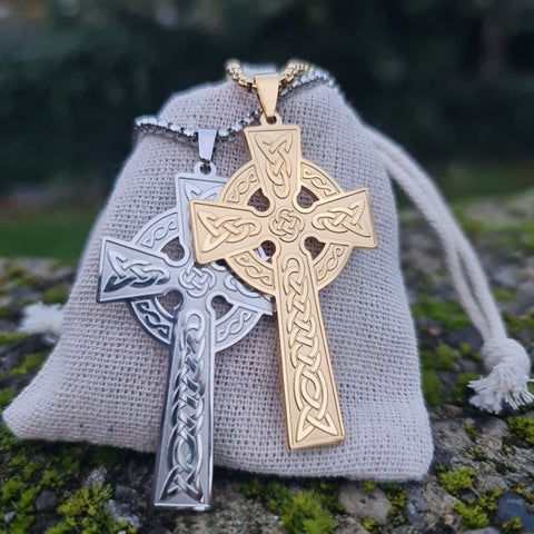 Stainless Steel Irish Celtic Cross Necklace Norse Viking Knot Large Pendant  Men