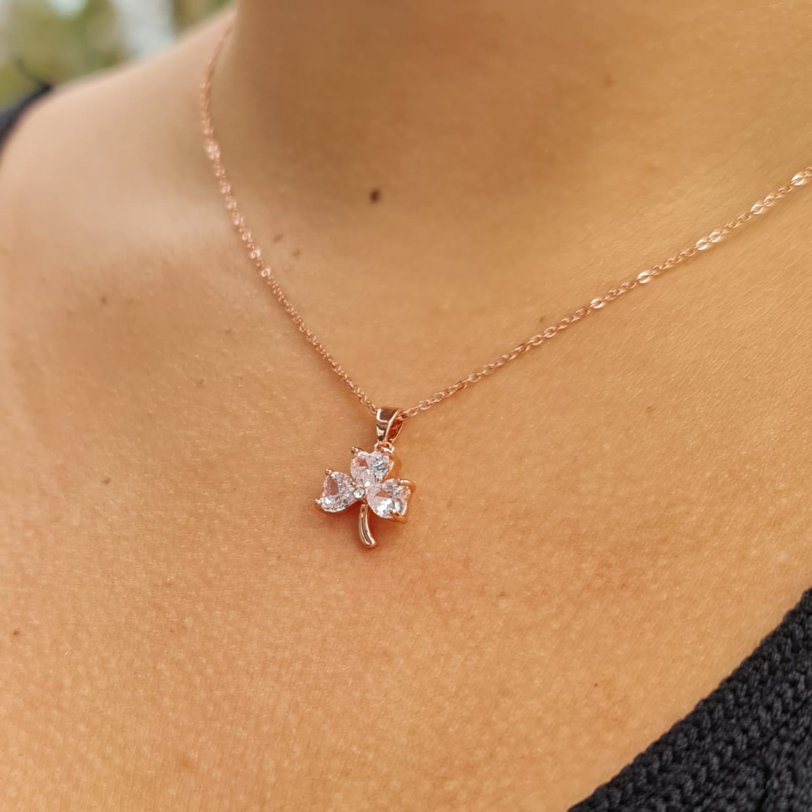 3 Stone Shamrock Pendant - Rose Gold