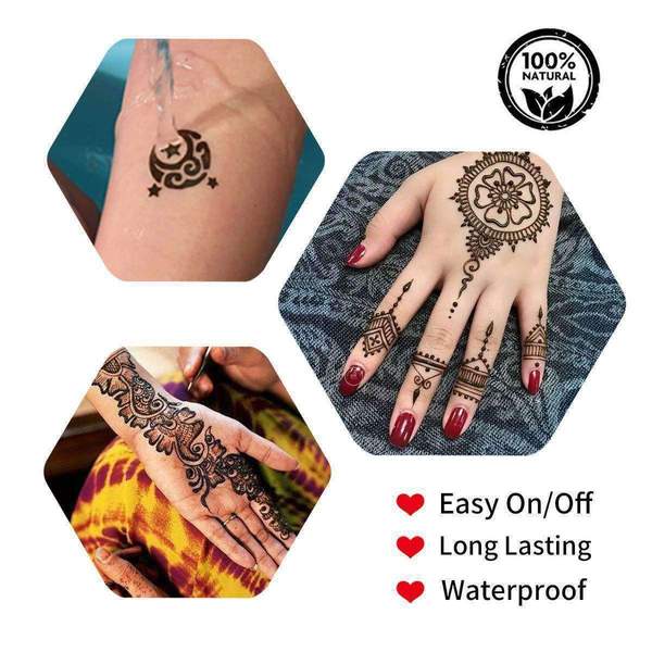 Conical Temporary Art Henna Tattoos Painting & 20 pcs Free Adhesive Stencils