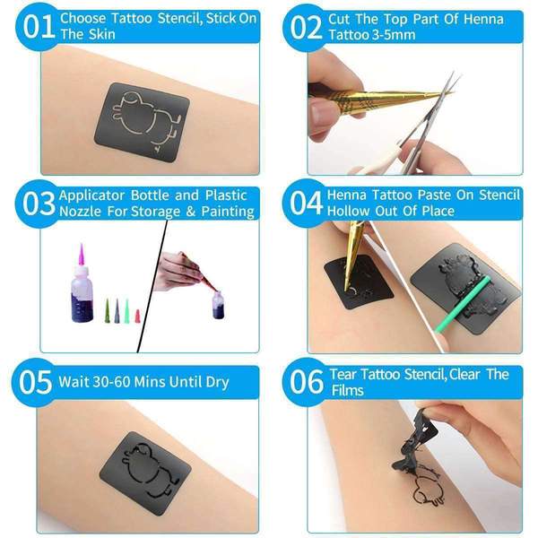 Conical Temporary Art Henna Tattoos Painting & 20 pcs Free Adhesive Stencils