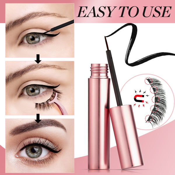 Magnetic Eyeliner and Lashes Set, 3 Pairs Reusable Eyelashes With Waterproof Magnetic Liquid Eyeliner Set