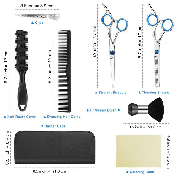 10PCS Haircut Set Barber Hair Cutting Scissors Self Haircut Kit with Cape & Storage Bag