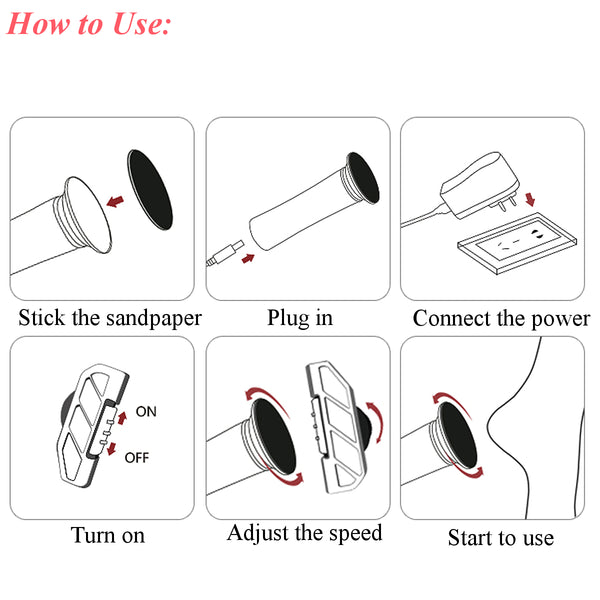 Electric Foot File Callus Remover 360° Rotary with Replacement Sandpaper Discs Pedicure Tool