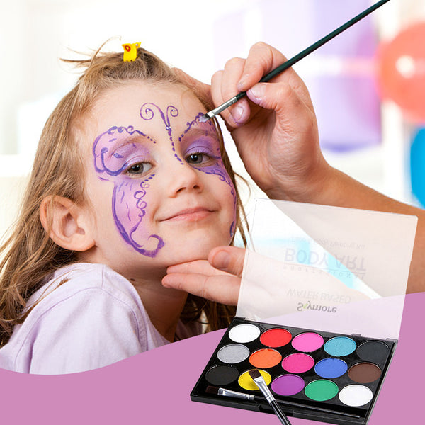 Face & Body Paint Kit for Both Children & Adults, 15 Colors & 1 Professor Art Brush, Safe Material, Non-Toxic, Full FDA Compliant