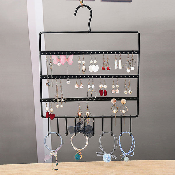 Jewelry Hanging Display Rack Hanging Storage Rack with Hooks, 72 Holes