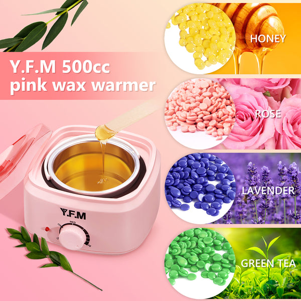 500ML Professional Wax Warmer Hair Removal Waxing Kit w/ 4 Wax Beans, Painless Adjustable Temperature for Hair Types