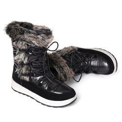 women waterproof fur lining slip on snow boots