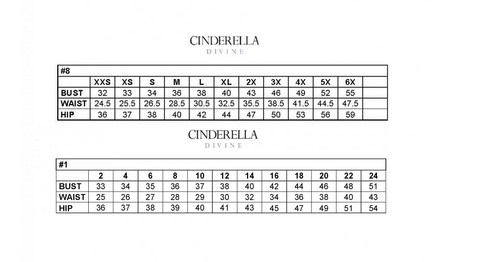 Cinderella Divine Size Chart | OC Sparkle