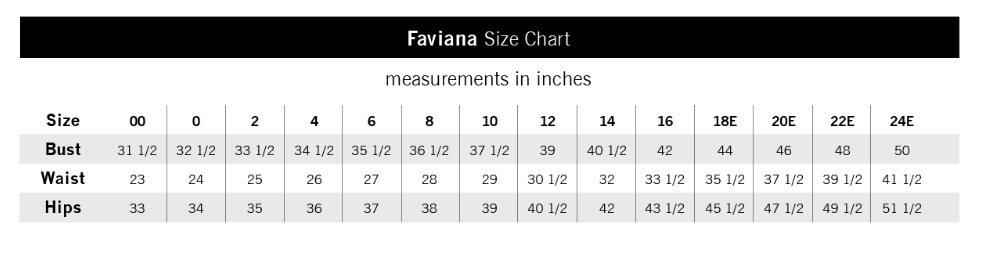 Faviana Size Chart | OC Sparkle