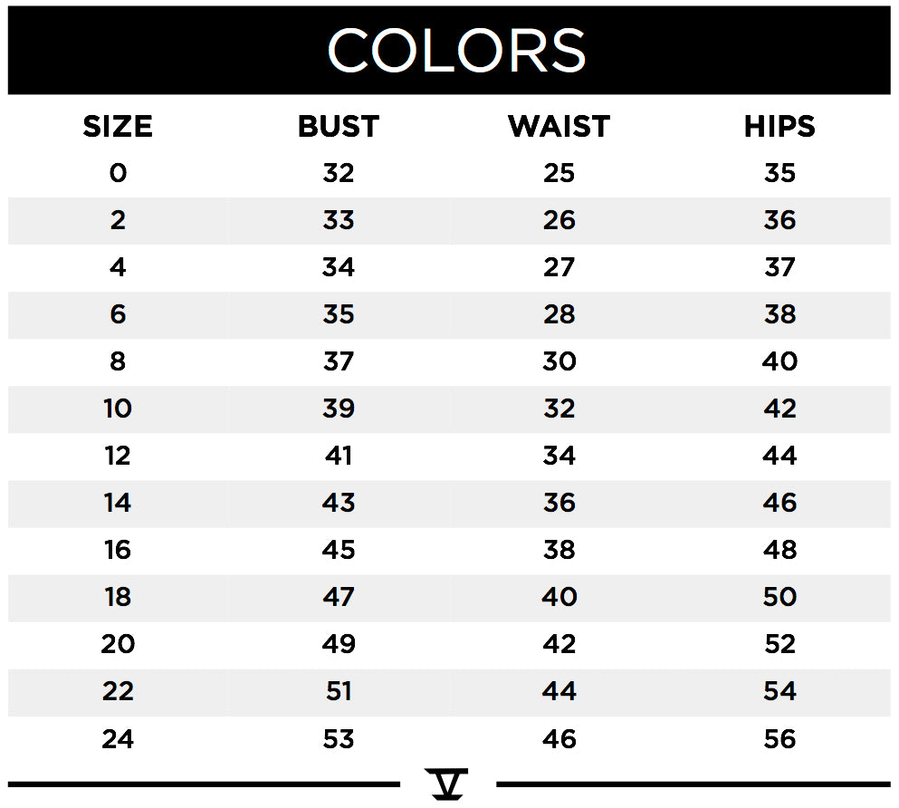 Colors Dress Size Chart | OC Sparkle