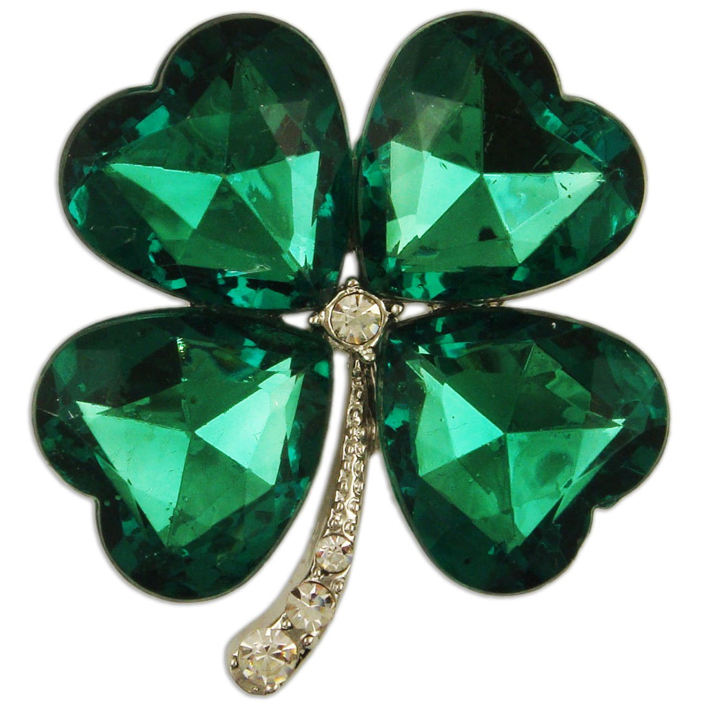 CRYSTAL GREEN FOUR LEAF CLOVER BROOCH 