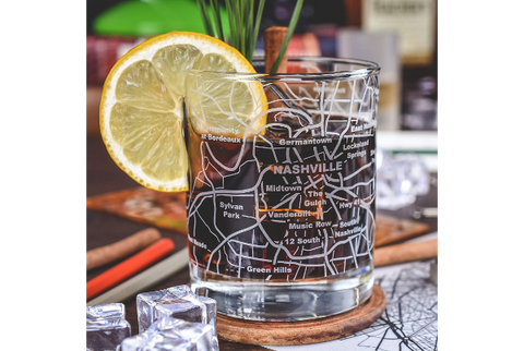 Nashville Etched Street Grid Whiskey Glasses