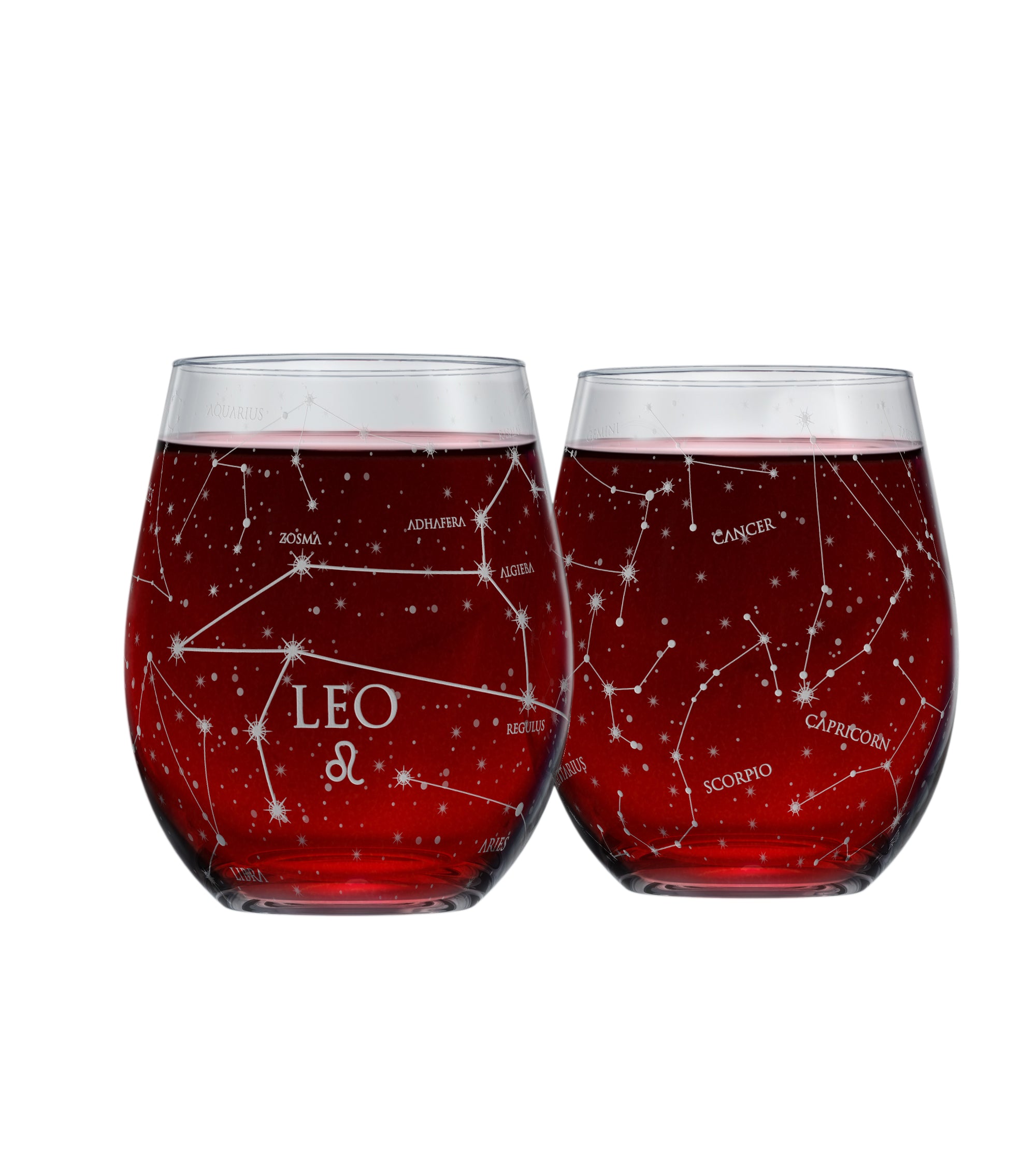 Set of 2 Zodiac Sign Wine Glasses with 2 Wooden Coasters
