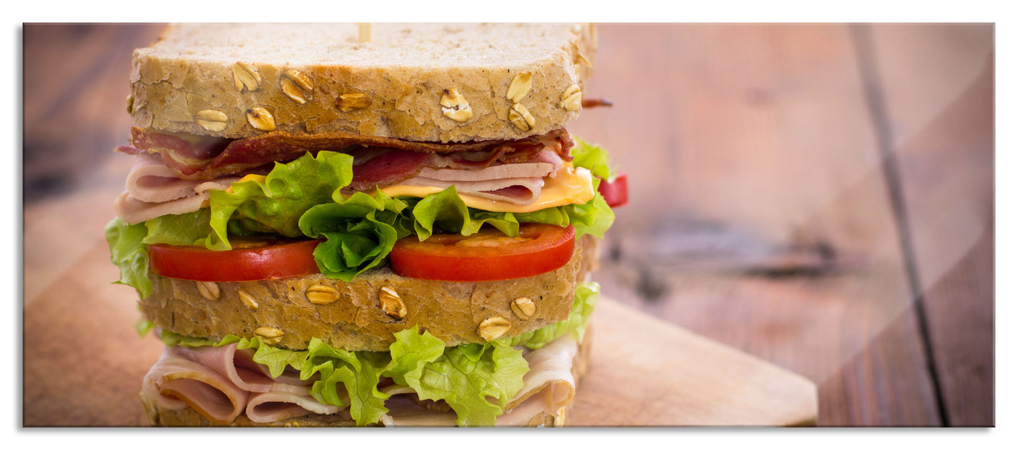 Doppeldecker Sandwich, Glasbild Panorama— Pixxprint.de