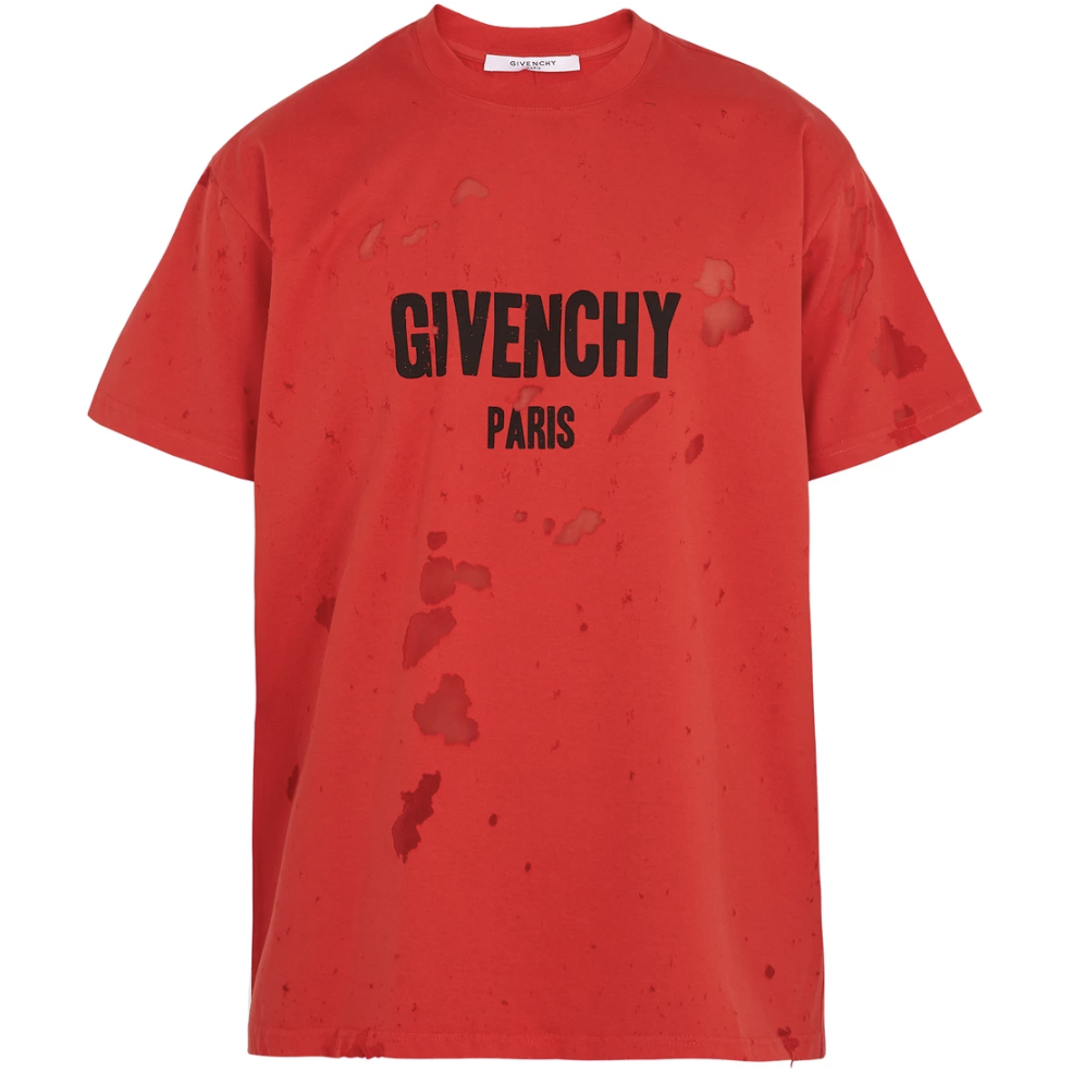 givenchy red destroyed t shirt