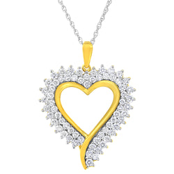 10K Yellow Gold Plated Sterling Silver 1 cttw Lab-Grown Diamond Heart Pendant Necklace (F-G Color, VS2-SI1 Clarity)