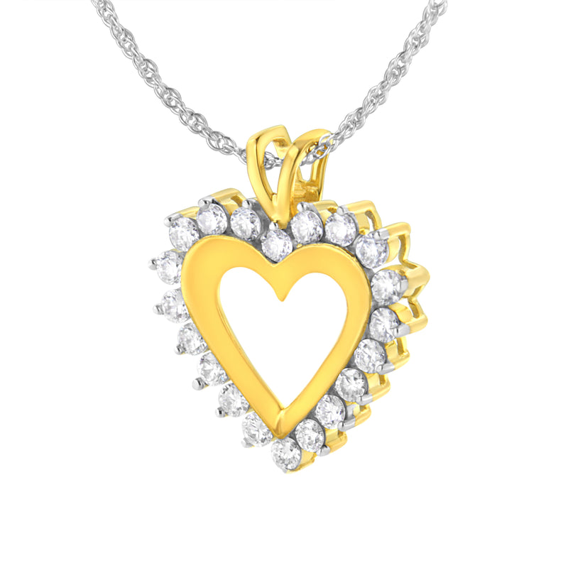 10k Yellow Gold Plated Sterling Silver 1 cttw Lab-Grown Diamond Heart Pendant Necklace (F-G Color, VS2-SI1 Clarity)