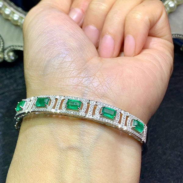 100% Natural And Real Emerald bangle Bracelet Solid S925 Sterling Silv ...