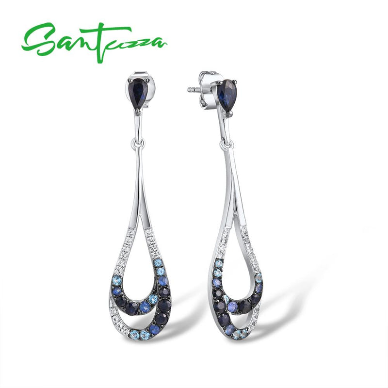SANTUZZA 925 Sterling Silver Blue White Sapphire BLue Topaz Earring & Neckalce Jewelry Set