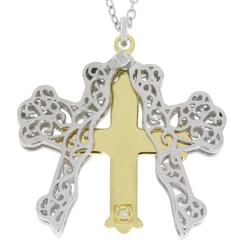 .01ct Diamond Cross Religious Pendant Sterling Silver