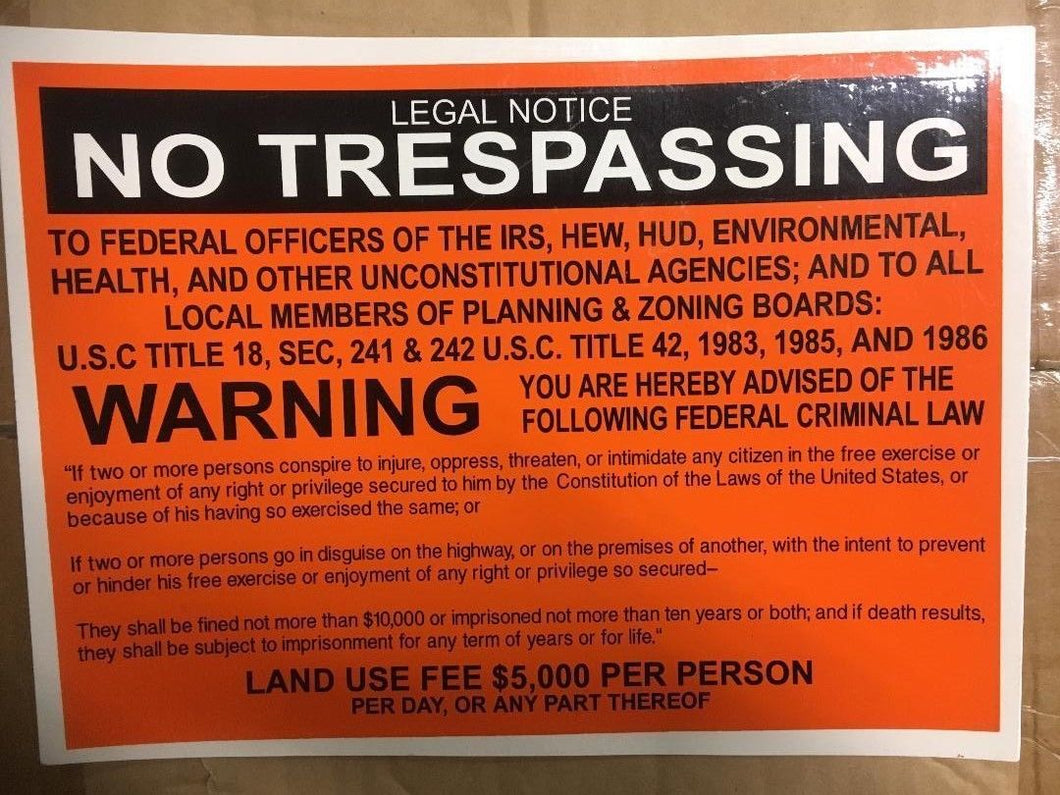 12 No Trespass Legal Notice Signs 8x11 Plastic Ruffin Flag Wholesale 5956