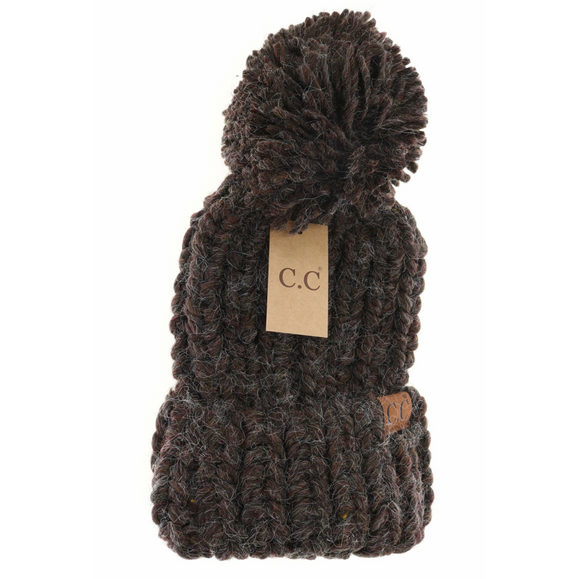 ZZZ Stocking Hat - CC Dk. Chocolate Chunky Knit Yarn Pom 2085