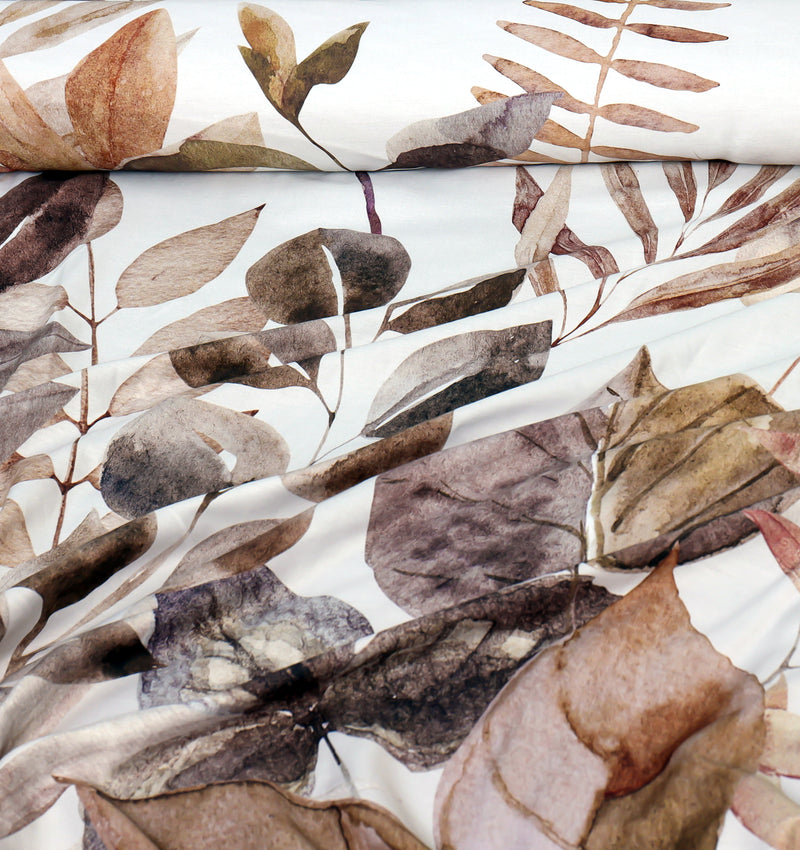 Single Digital Satin Bed Sheet - brown leaves