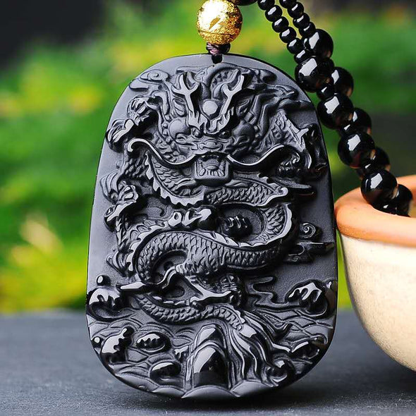Chinese Dragon Pendant Obsidian Talisman Necklace – Taikong Sky