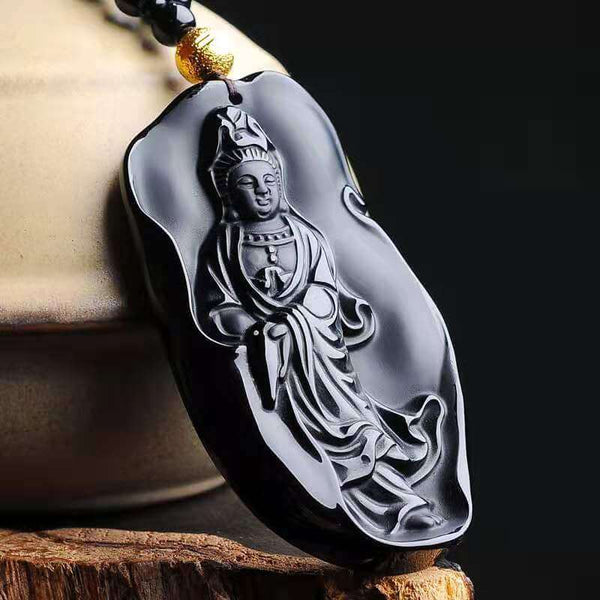 Guan Yin Pendant Obsidian Talisman Necklace – Taikong Sky