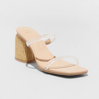 Target Block Straw Heel Sandals with Translucent Straps 