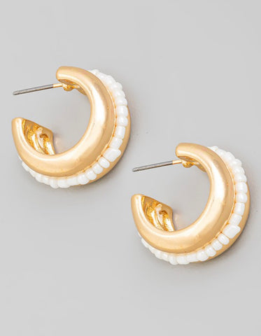 Gold Huggie Hoop Earring with beaded detailing