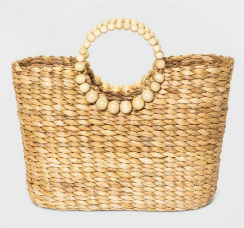 Target Straw large Beach Tote with Beaded Handle