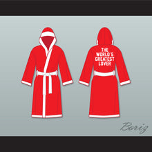 Load image into Gallery viewer, The World&#39;s Greatest Lover Red Satin Full Boxing Robe with Hood
