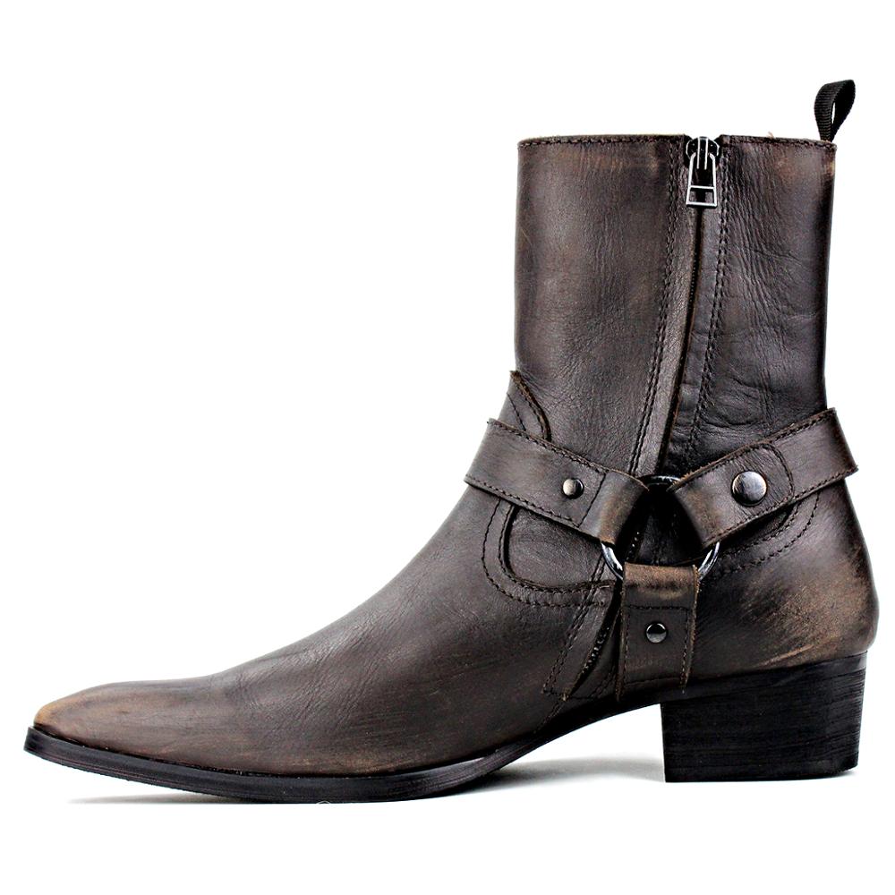 Leather Chukka Motorcycle Boots with Side Zipper Heel Retro Dress Boot ...