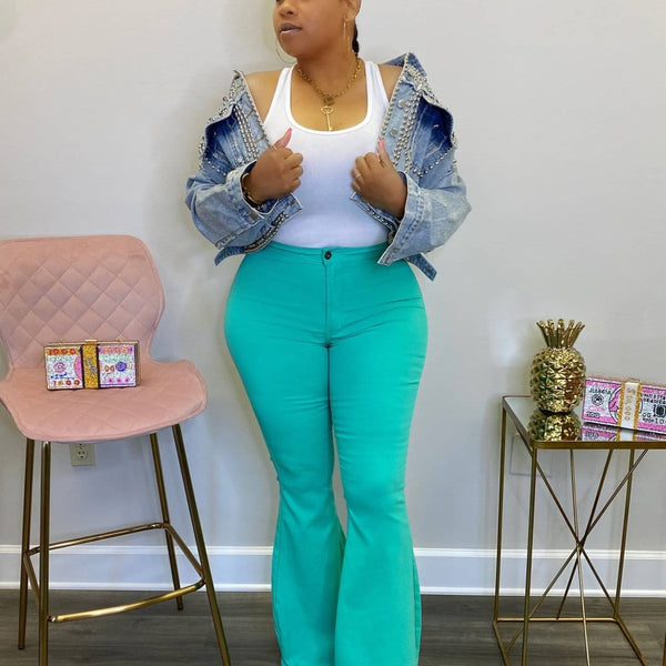 High Waist Super Stretch Bell Bottom Pants “Turquoise” – Classy But Sassy