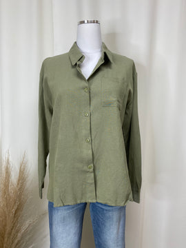 UM Linen Olive Button Front Top