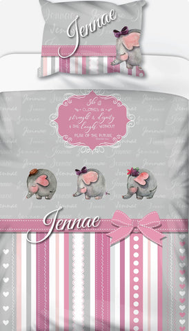 Elephants Pink Personalised Name Duvet Set Hello Wondr