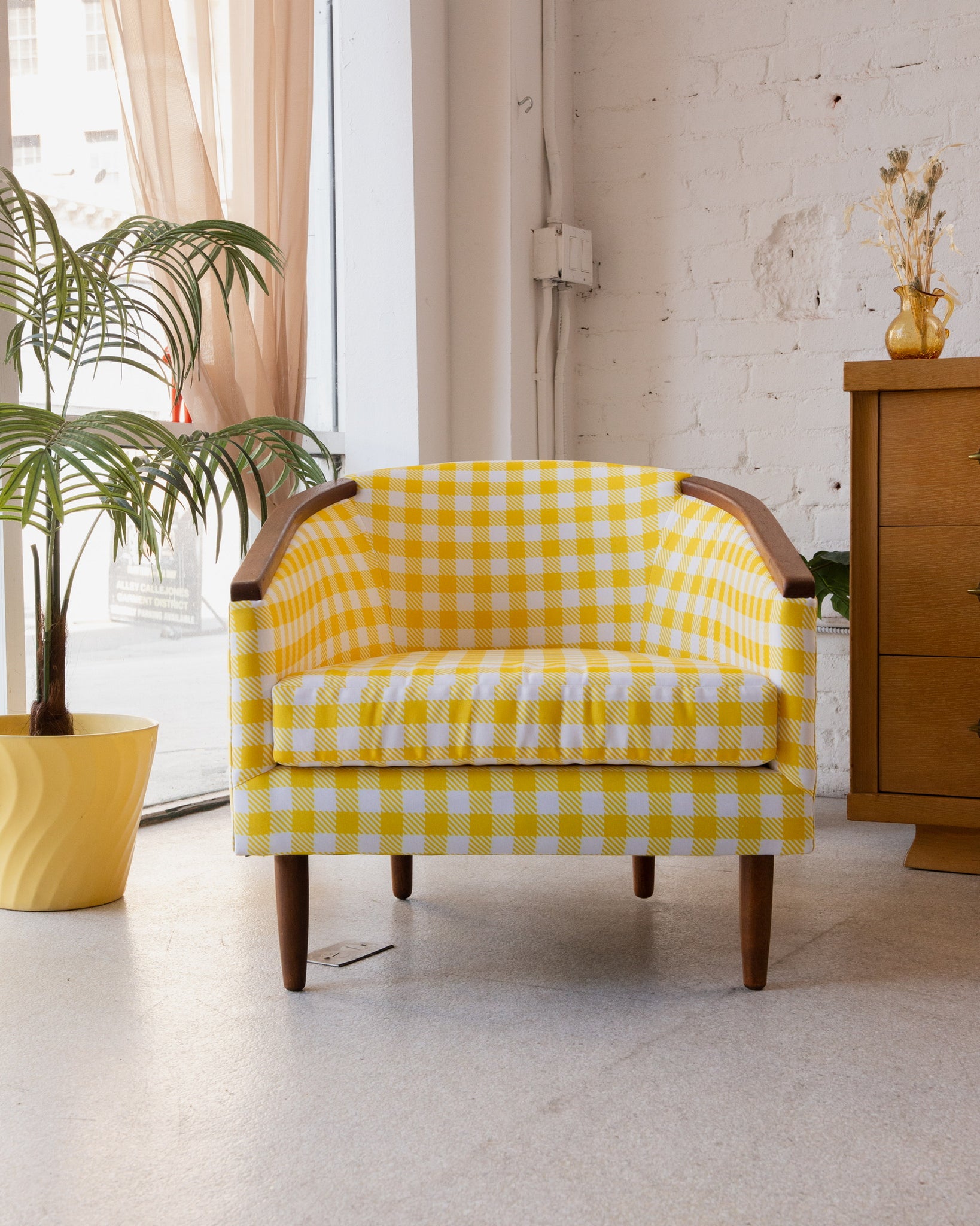 yellow plaid chair