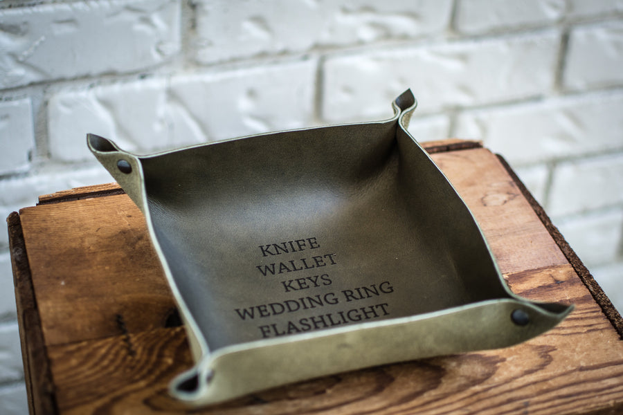 Personalized Leather Valet Tray Catchall Tray Engraved Iron